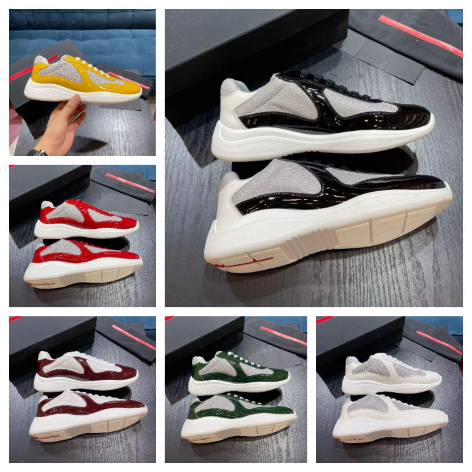 With Box Prad 2023 American cup casual shoes low top sneaker mesh PVC patent leather Fashion trainers Americas sneakers Walking Shoe Rubb Ox