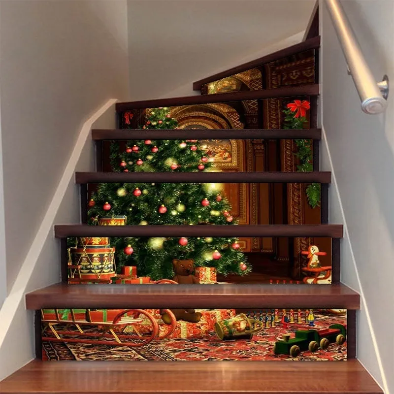 Naklejki ścienne Produkt Świąteczne kreatywne schody 3D Schody w korytarzu drzewnym Dekoracja renowacji 230221