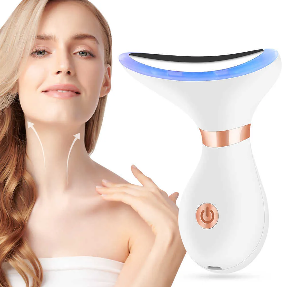 EMS Neck Facial Lifting Device Microcurrent LED Photon Therapy Vibration Face Massager Anti Wrinkles Tightening Skin Care 230222