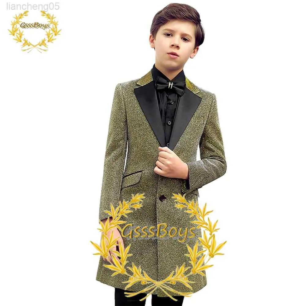 Clothing Sets Boys Suit 2 Piece Sequin Jacket Pants Wedding Tuxedo for Kids Blazer Set Custom Full Outfit 3-16 Years Old W0222