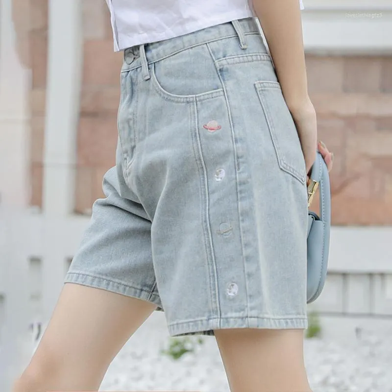 Womens Jeans 2023 Summer Fashion Women Denim Shorts Embroidery Retro Light Blue Jean Female Casual Baggy Cowboy Pants Mujer