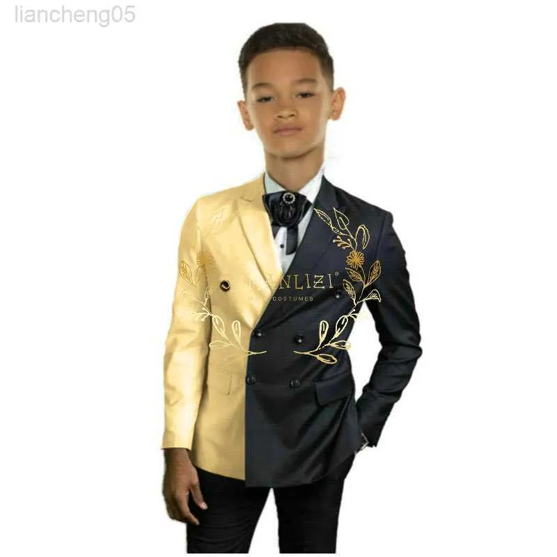 Conjuntos de roupas Conjuntos de Chaqueta Meninos Tuxedo Terno de casamento 2 peças Crianças colorblock Blazer Jaqueta formal Conjunto infantil Roupas meninos Blazer W0222