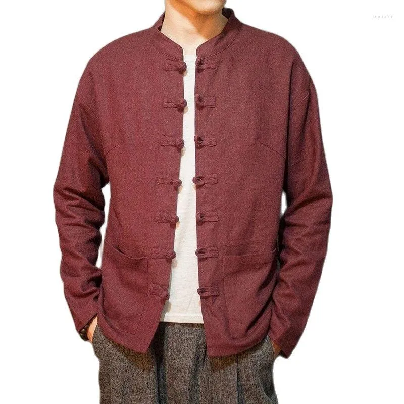 Jackets masculinos de algodão e linho masculino solto de gola vintage colar jaqueta casual chinês primavera outono moda single basted