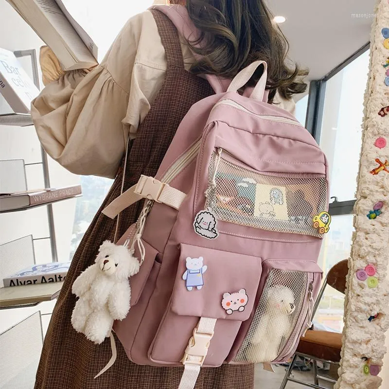 School Bags JULYCCINO Candy Color Cute Women Backpack Fashion Waterproof Buckle Badge Schoolbag For Teen Girls Student Bookbag Mochila