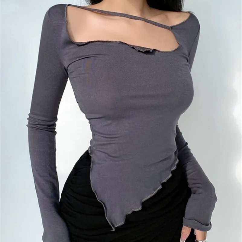 Kvinnors tshirt Womengaga Body Desire Style T Shirt Women Design Sexig smal oregelbunden tunna topp tees koreanska toppar mode ool girl baz5 230221