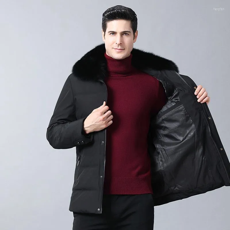 2023年の男子ファッションの長い肥厚冬に暖かく保つための男性コートコートホワイトダックメンズウェアデタッチ可能な襟