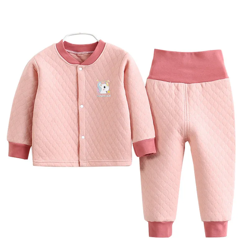 Pyjamas barn termisk kostym vinter förtjockar varma kläder kostym baby pojkar bomulls cardigan underkläder flickor hög midja sömnkläder kostym0-4y 230222