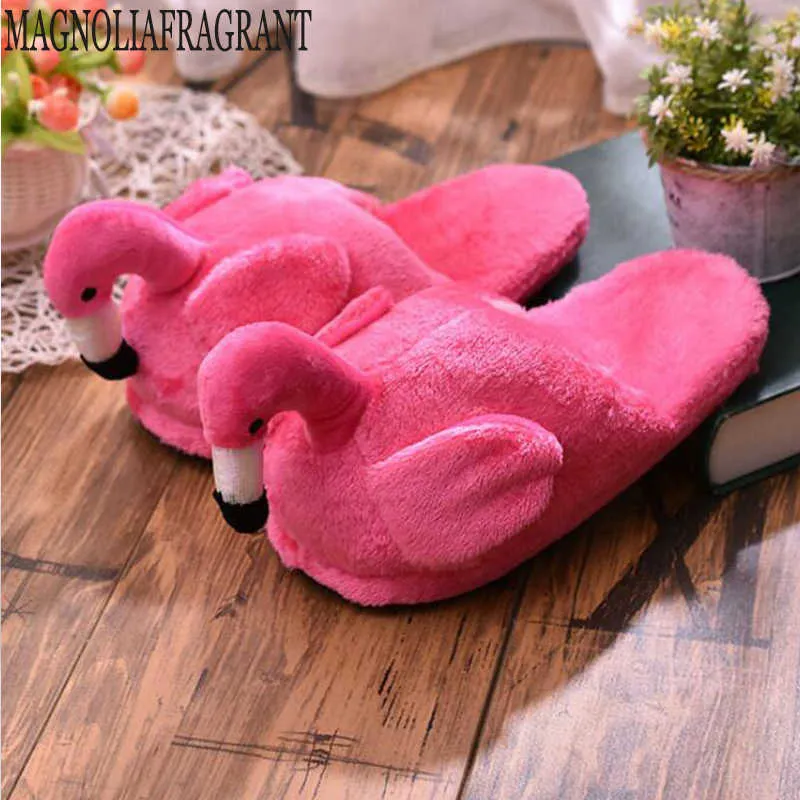 Slippers winter super dier grappige schoenen voor mannen en vrouwen warme zachte bodem huishouse indoor vloer flamingo harige slippers ondiepe z0215 z0215