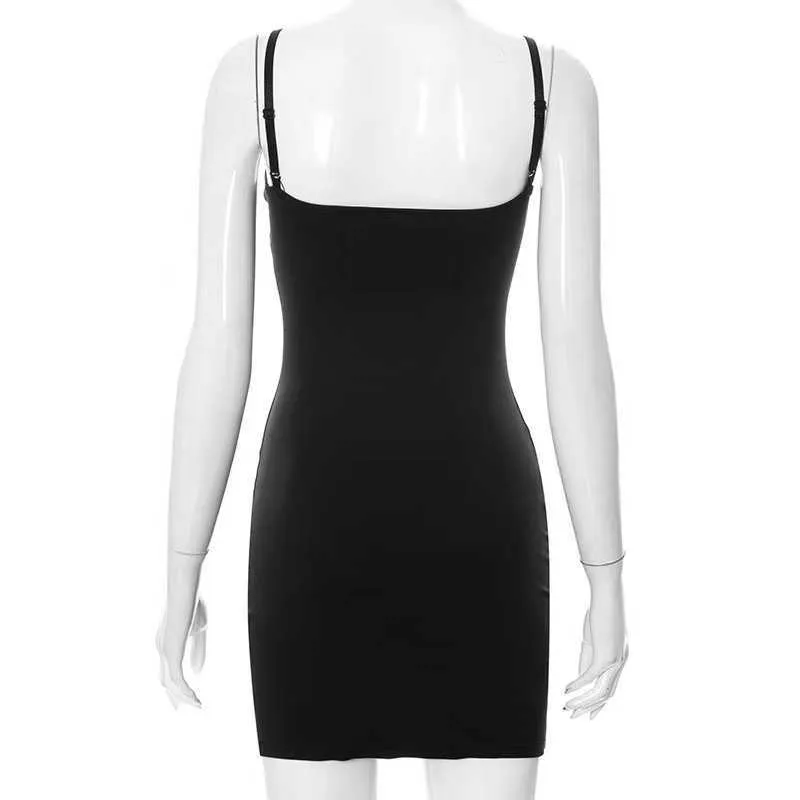 Black Bodycon Dress Casual 2022 Summer Sexy Solid Spaghetti