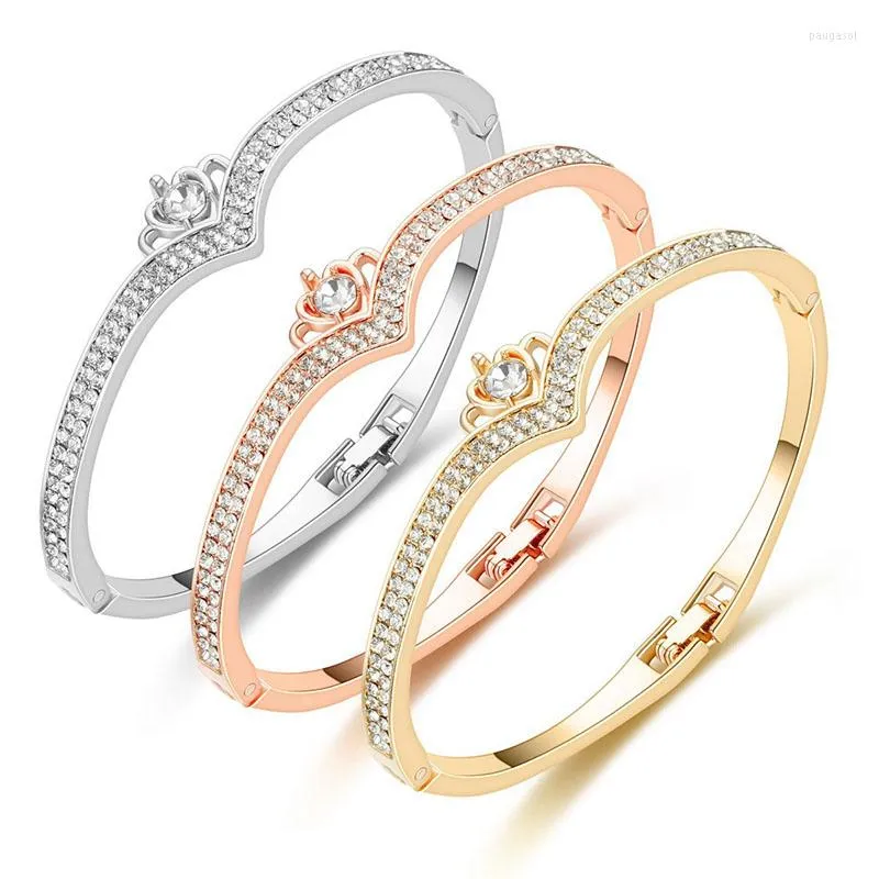 Bransoletka Bangle Luksus Crystal Love Heart Crown For Women Kolor Trendia Female Ręka Biżuteria Prezent