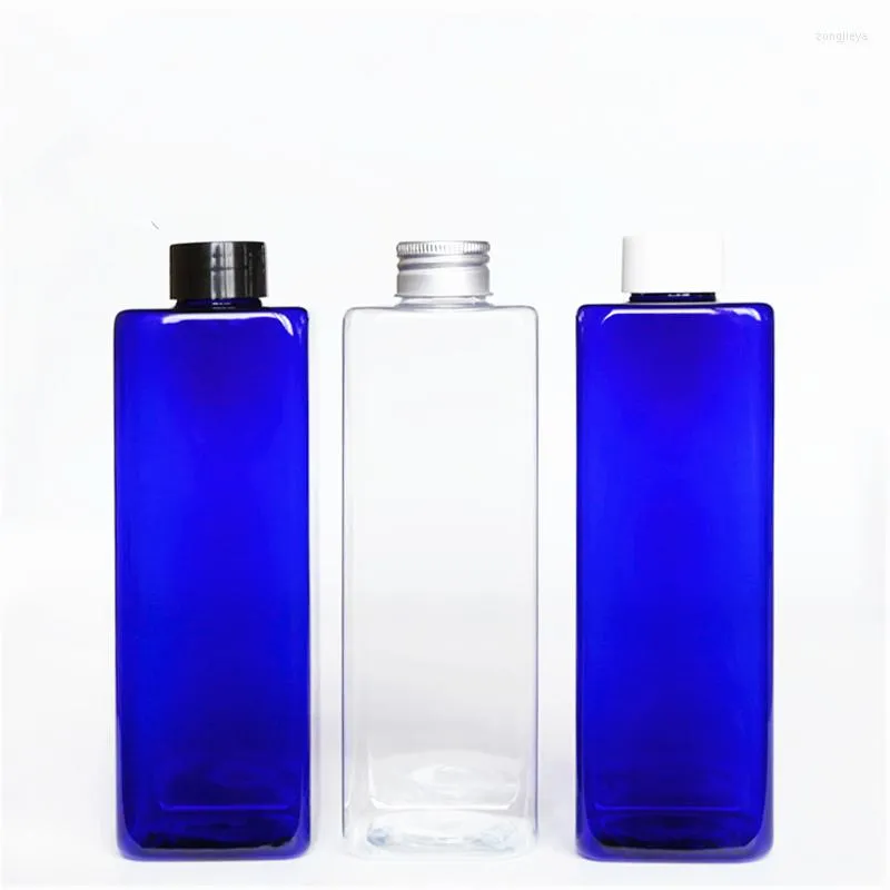 収納ボトル30pcs 500ml長方形の空のコバルトブルーペットボトルフリップトップキャップ17.6ozプラスチックソープパッケージ化粧品ボトリング会社