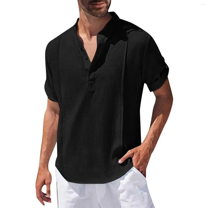 القمصان غير الرسمية للرجال 2023 قميص الكتان القطن بلوزة الرجال قمم فضفاضة  قمم طويلة الأكمام ربيع الصيف الصلبة ألوان الرجال من 84.25ر.س | DHgate