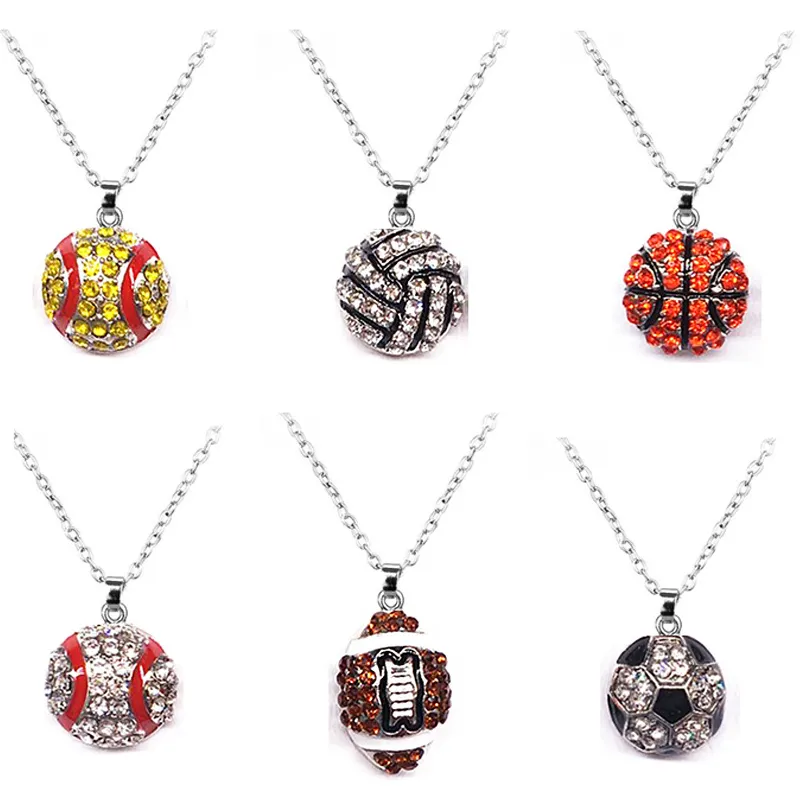 Sports Collier Promotion Softball Baseball Football Sport Colliers Strass Cristal Bling