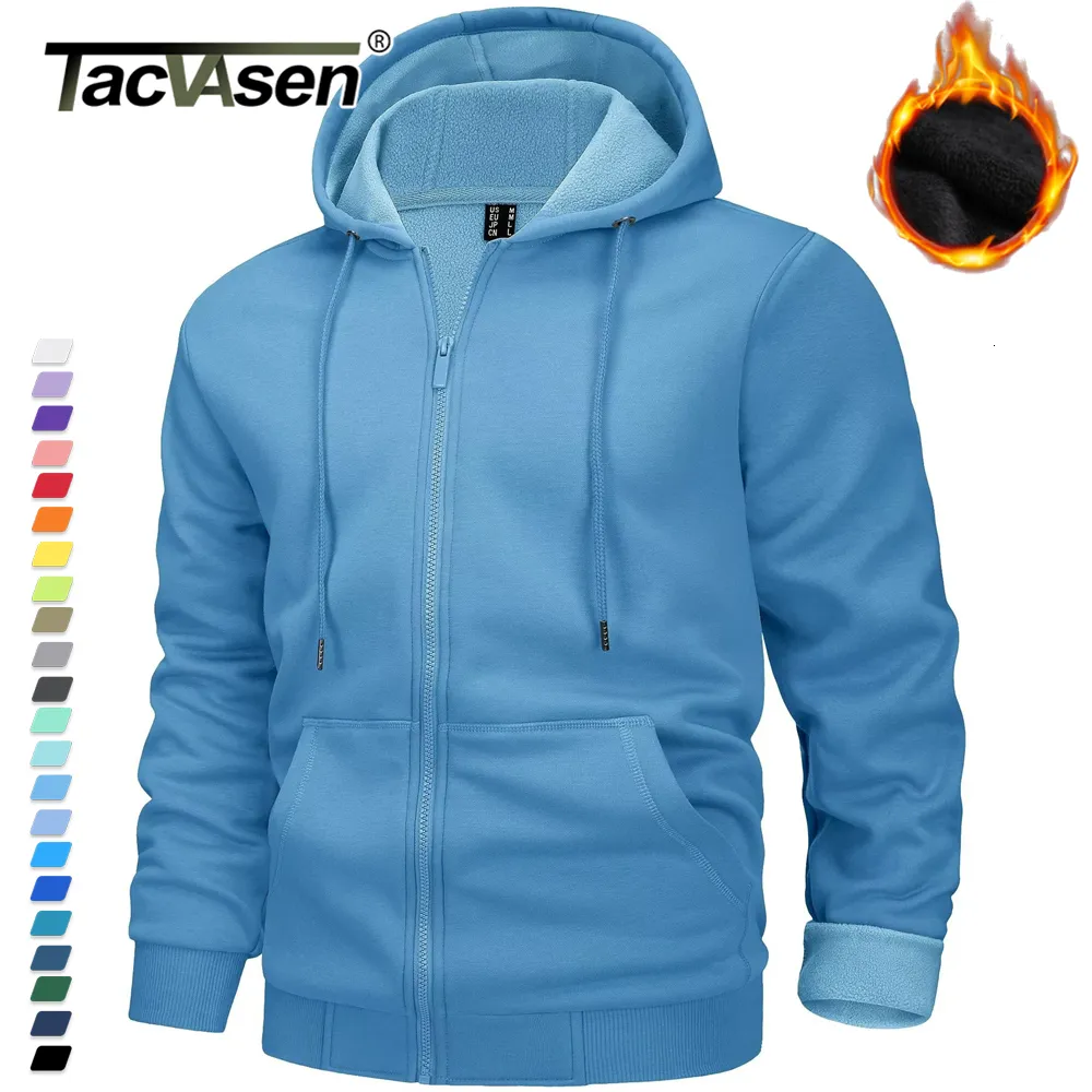 Men's Hoodies Sweatshirts TACVASEN Big Pockets Fleece Lining Hoodies Mens Hooded Coats Full Zip Up Casual Hoodie Jackets Athlete Running Hiking Sportswear 230222