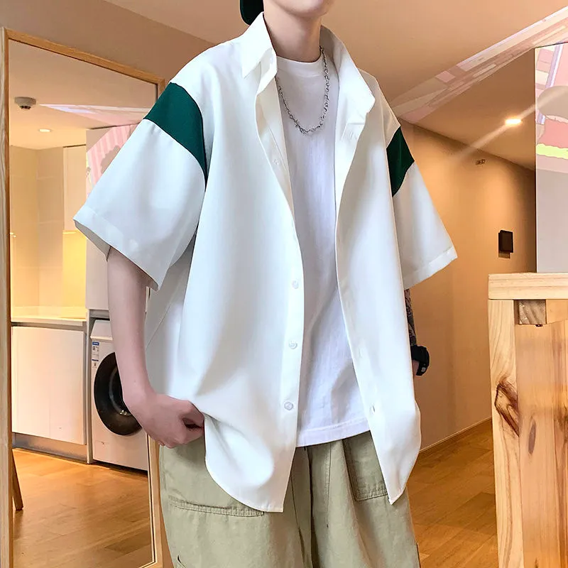 EBAIHUI Mens Shirts Short Sleeve Patchwork Fashion Summer Hawaiian Shirt New Korean Style Oversized Casual Male Clothing Coats