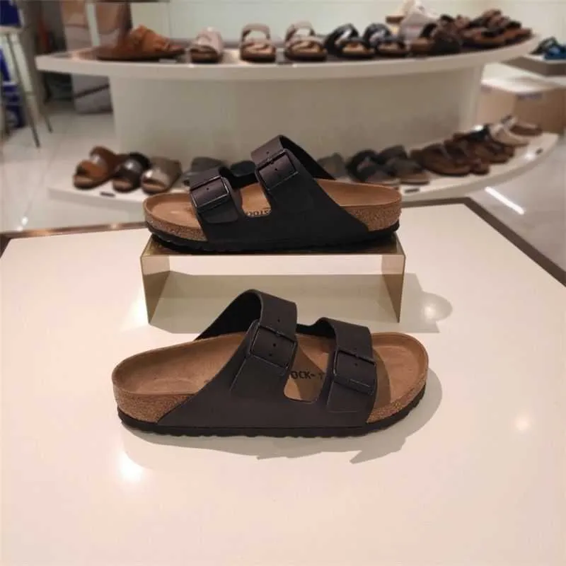 Tyska tofflor Designer Birkinstocks Tyskland Boken Cork Slippers Arizona Boken Double-Button Par's Shoes Men's Sandals Pu4f