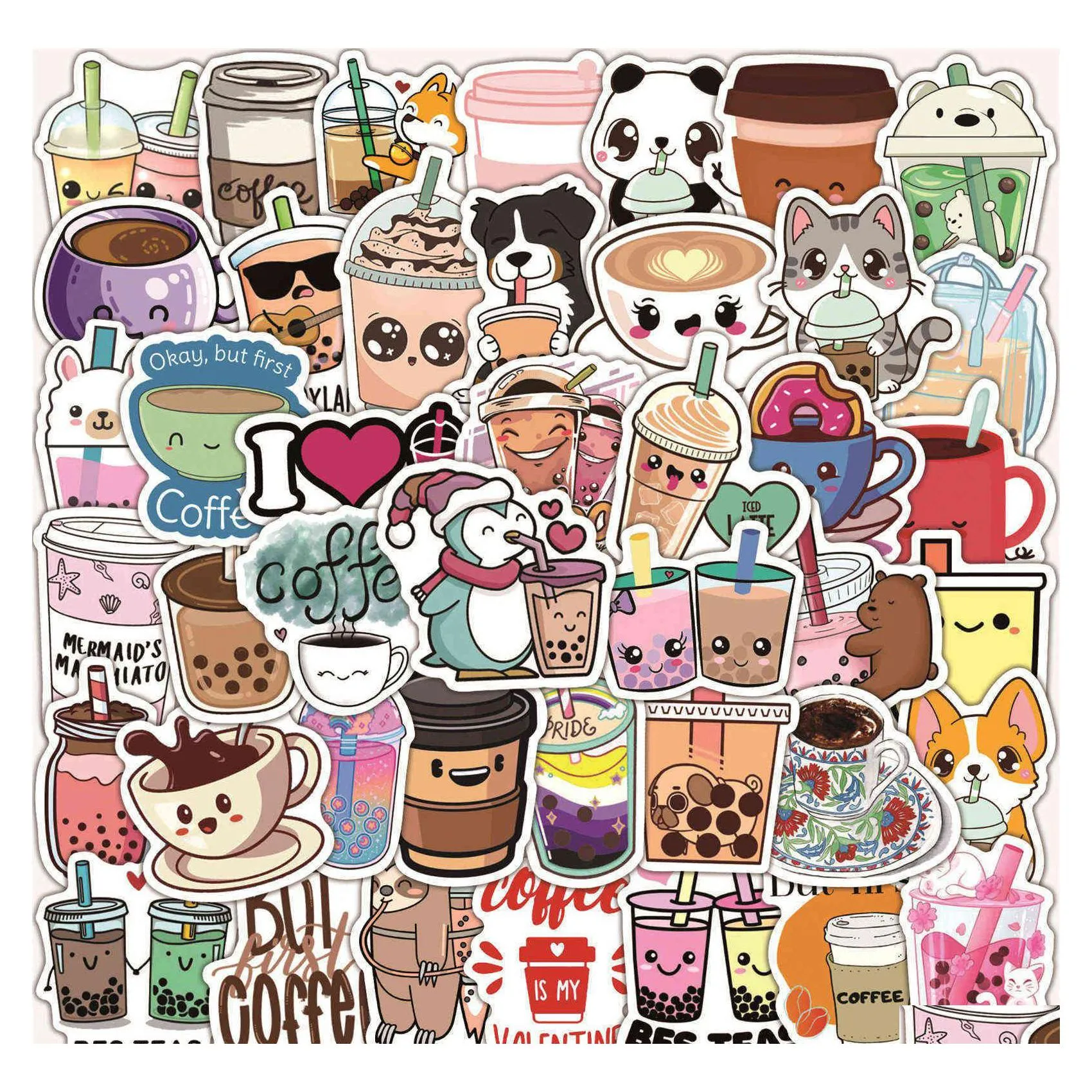 Araba Stickers 10/50/100 PCS Sevimli Karikatür İnci Süt Tea Pack Kız Boba Bubble Teas Diy Lage Dizüstü Gitar Damlası DHX1Q