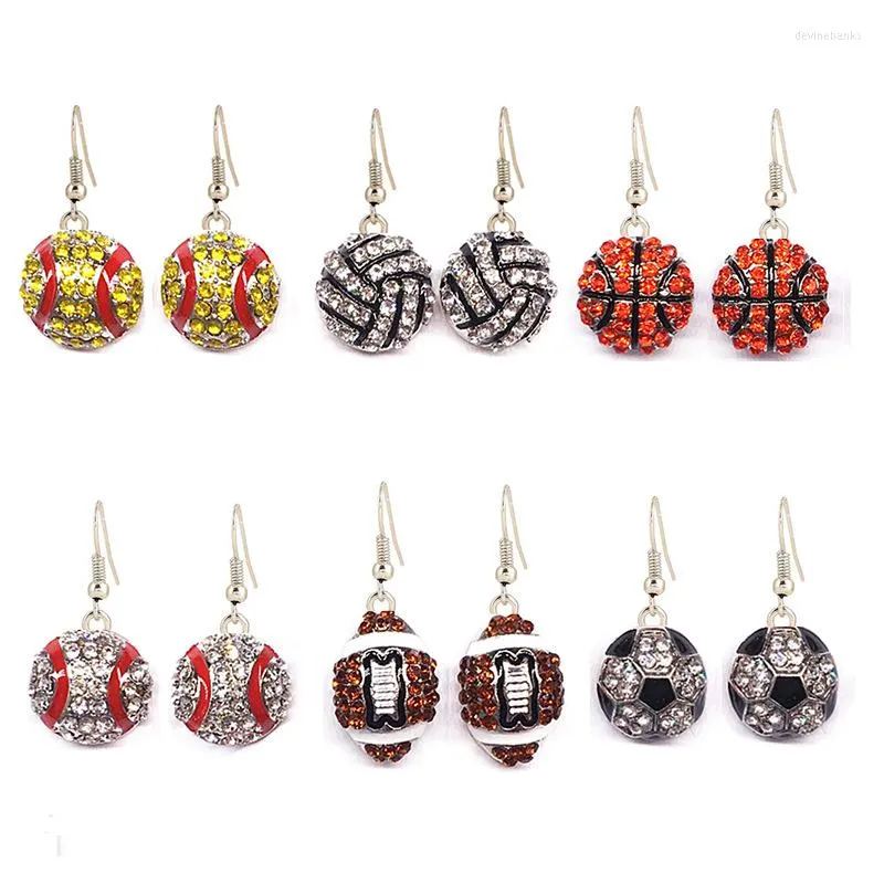 Boucles d'oreilles pendantes Pave Crystal Baseball Softball Sports d'équipe Drop Football Jewelry Rugby American
