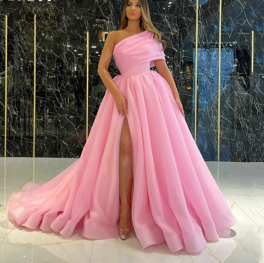 Seksi bir omuz balo elbiseleri yüksek bölünmüş a-line organza gece önlükleri resmi kadınlar özel gün kıyafetleri vestidos de fieast 2023