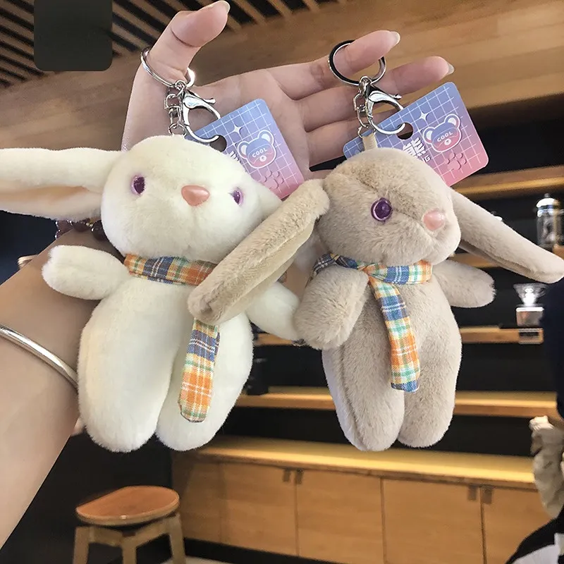 Creative Cartoon Rabbit Keychains Lanyards Hanging Ornament Plush Action Figure Pendant Doll Cute School Bag Couple Key Ring