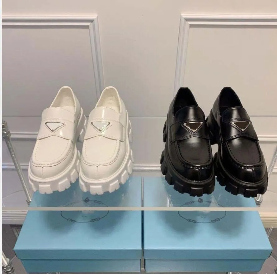 med låda prad högkvalitativ monolith skor mjuk kohud loafers gummi plattform sneakers svart glänsande läder toffel tjock botten sko chu pf