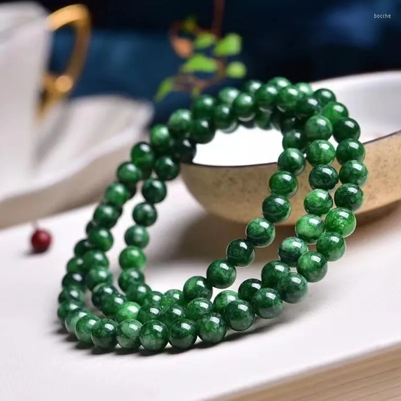 Strand Natural Stone Emerald Jade Chain Uomini e donne coppie braccialetto freddo birmano verde secco al quarzo