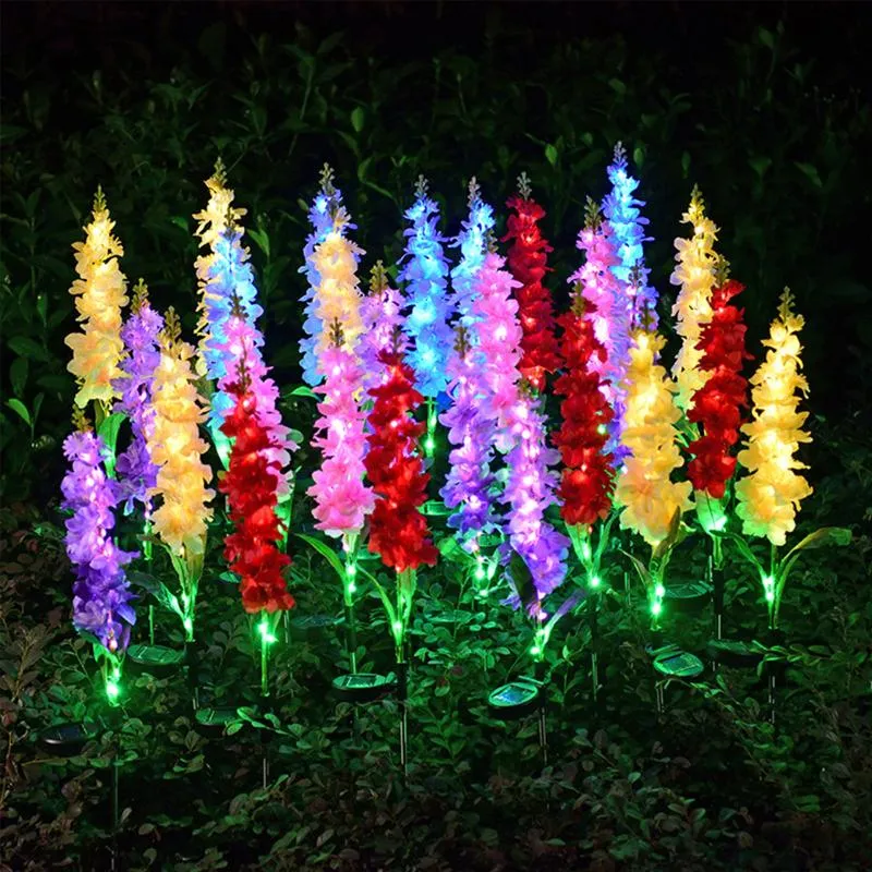 Lâmpadas de gramado RGB Color LED Solar Violet Landscape Light Outdoor Lily Flower Lamp com interruptor de onda 75cm 1.2V 600mAh Luzes de jardim