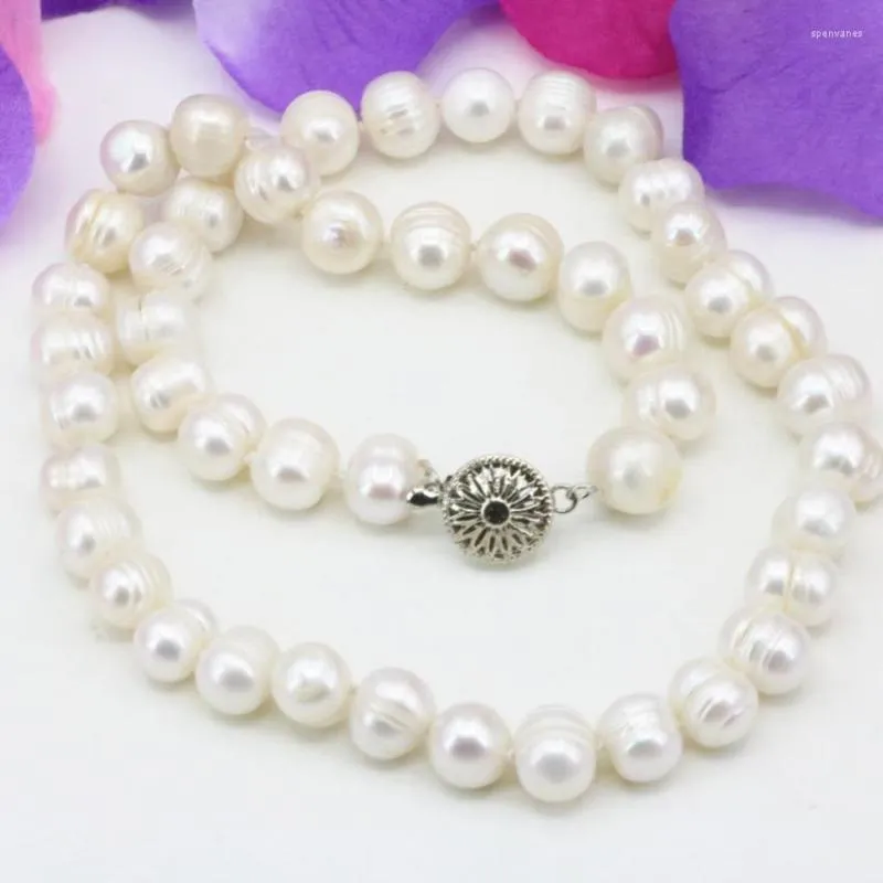 Chaînes 10-11mm naturel d'eau douce culture perles blanches chaîne collier pour femmes bal de mariage cadeaux bijoux ras du cou 18 pouces B3228