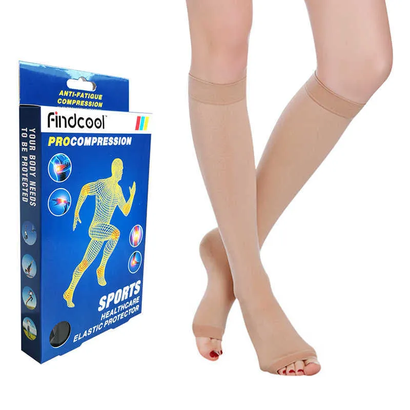 Skarpetki 5PC Hosiery Otwarte palce kolanowe wysokie 2030 mmhg pończochy kompresyjne (1 para) Z0221