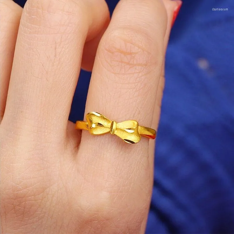 Bröllopsringar Bow Knot Anniversary Yellow Gold Fyllt för kvinnor Romantiska gåvor Eleganta tillbehör Daglig bärbar ring