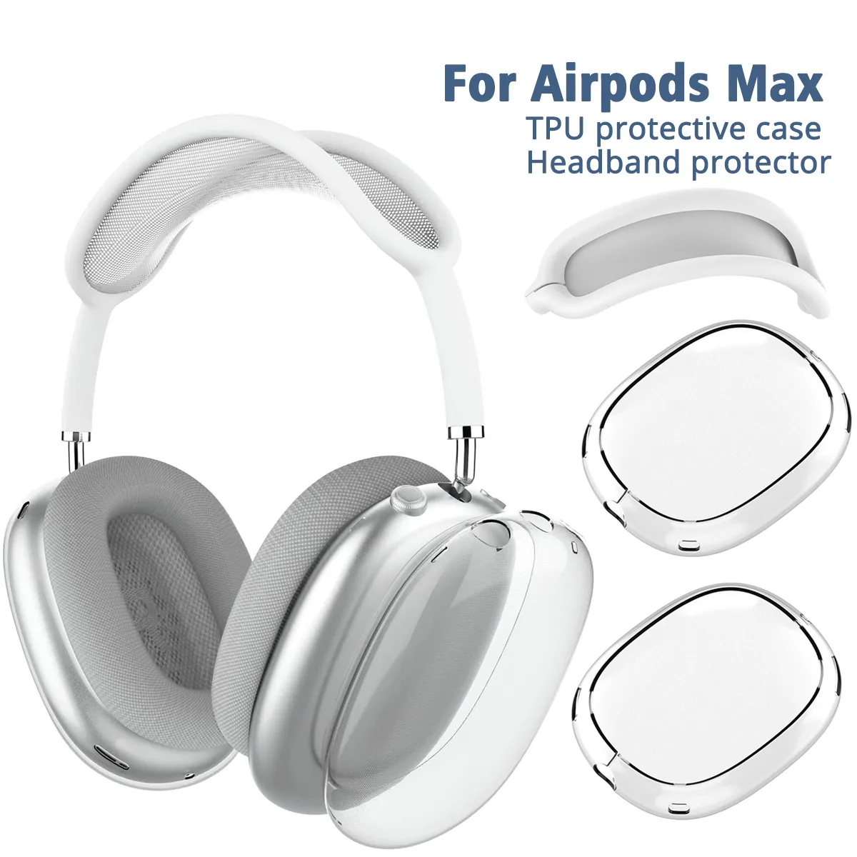 ANC con metal para auriculares Airpods Max Accesorios para auriculares con TPU transparente Funda protectora impermeable de silicona sólida AirPod Maxs Funda para auriculares