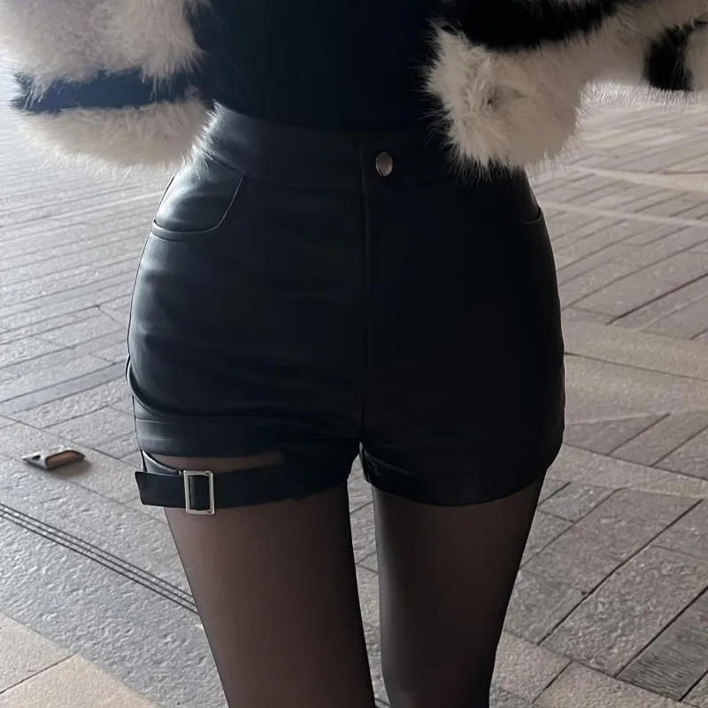 Sexy Gothic High Waist High Waisted Leather Shorts In Black PU