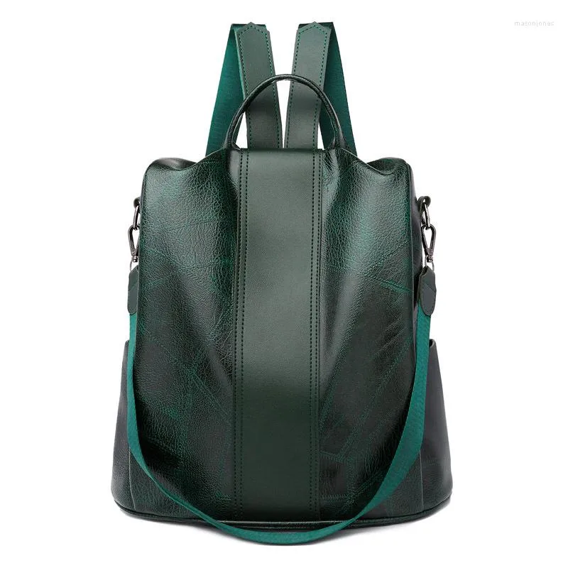 School Bags TRAVEASY Casual Anti-theft Student PU Woman Backpack Female Fashion Vintage Outdoor Travel Waterproof Shoulder Green Lady