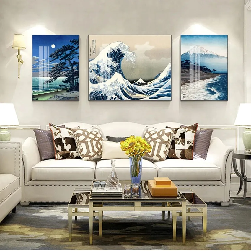 Paintings For Living Room Oriental Home Decor Vintage Japanese Landscape Poster Prints Wave Kanagawa Art Canvas Painting Wall Woo