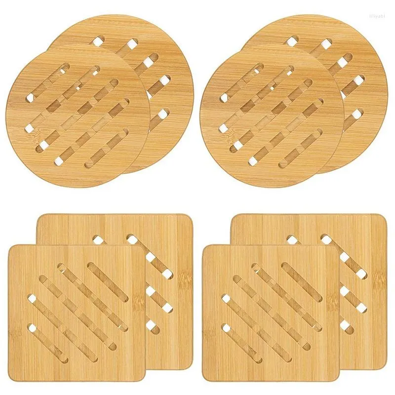 テーブルマット8 PCS Bamboo Trivets -Bamboo Pads Trivet with Slip暑さの耐捨てたポットボウルティーポット