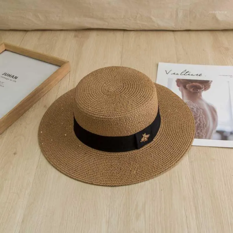 Summer straw hat, little bee, big eaves, sunshade basin hat, Japanese fine grass woven bow sun hat main image 0
