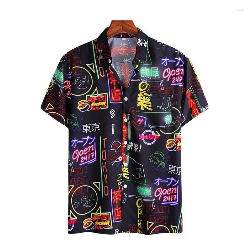 남자 캐주얼 셔츠 남자 하와이 비치 힙합 짧은 슬리브 3D 프린트 셔츠 일본 거리 패션 Harujuku Summer 2023