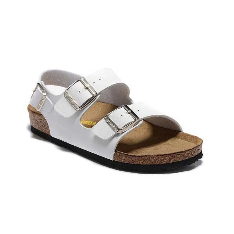 German Slippers Designer Birkinstocks Cork Sandals Men's and Women's Roman Buckle Three Button Women's Slippers Beach Shoes 70GP