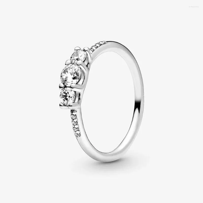 Cluster ringen 925 Sterling Silver voor vrouwen Clear Three Stone Wedding Party Ring Fashion Sieraden Gift Bijoux Anillos