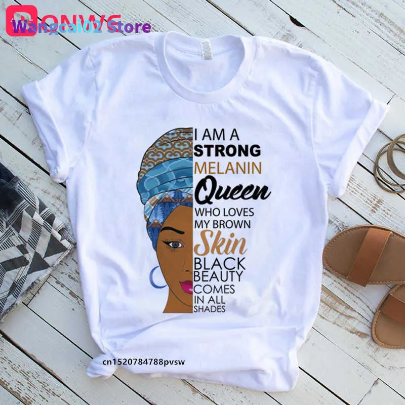 T-shirt feminina Eu sou uma forte camiseta de melanina que rainha feminina Roupa Africana Black History História do mês feminina camiseta melanin camiseta Drop ship 022223h