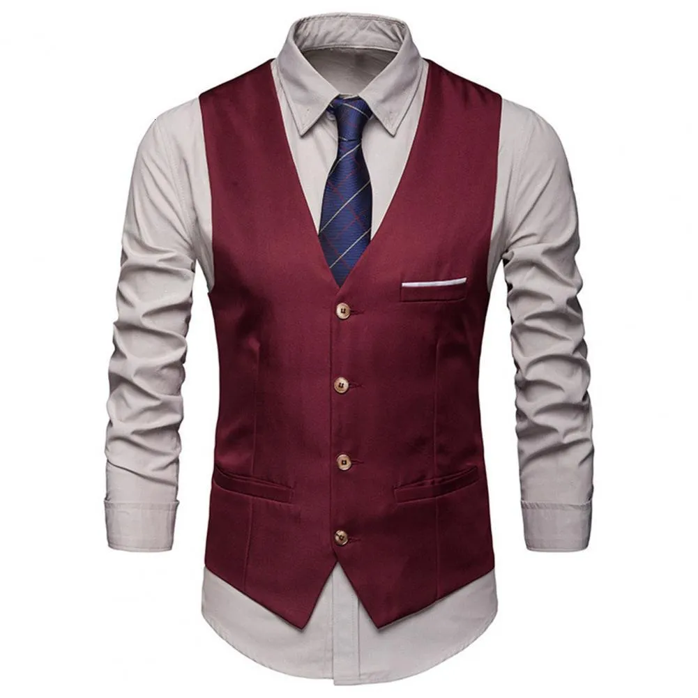 Men's Vests Suit Pockets Removable White Strips SingleBreasted Male Classic Solid Color Business Waistcoat chalecos 230222