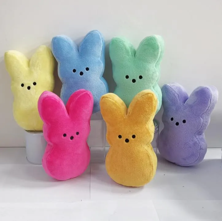 Feestvoorraden 15 cm Mini Easter Bunny Peeps Plush Doll roze blauw geel paarse konijnenpoppen voor kinderschattige zachte pluche speelgoed SN632