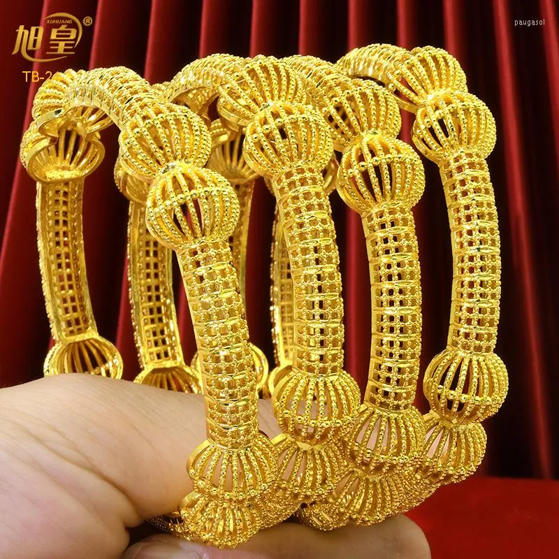 Bangle 4pcs/Set Dubai Gold Gold Banles Bransoletka Biżuteria Weddna Bankiet Prezent Etiopski urok biżuterii