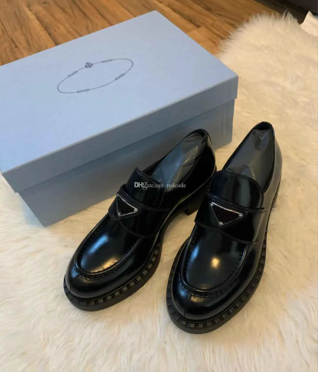 z pudełkiem prad luksusowe zimowe mokasyny buty damskie moccasiny czarne białe skórzane casual damskie pięty buty do platformy.