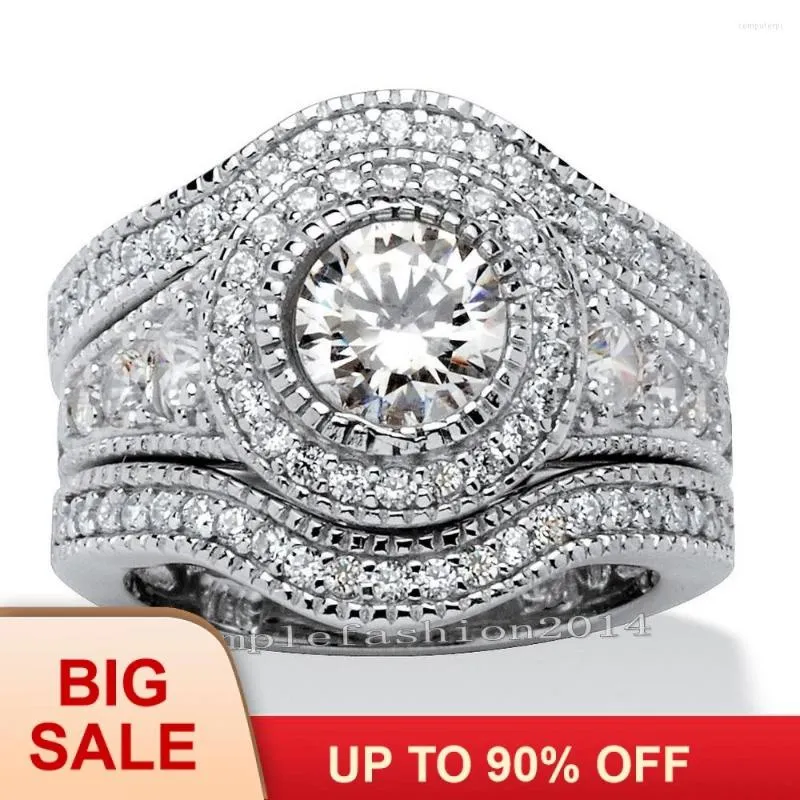 Обручальные кольца модное роскошное кольцо 7 мм Gem 5a Циркон Стоун 10KT Белый золотой обручальный лент для женщины