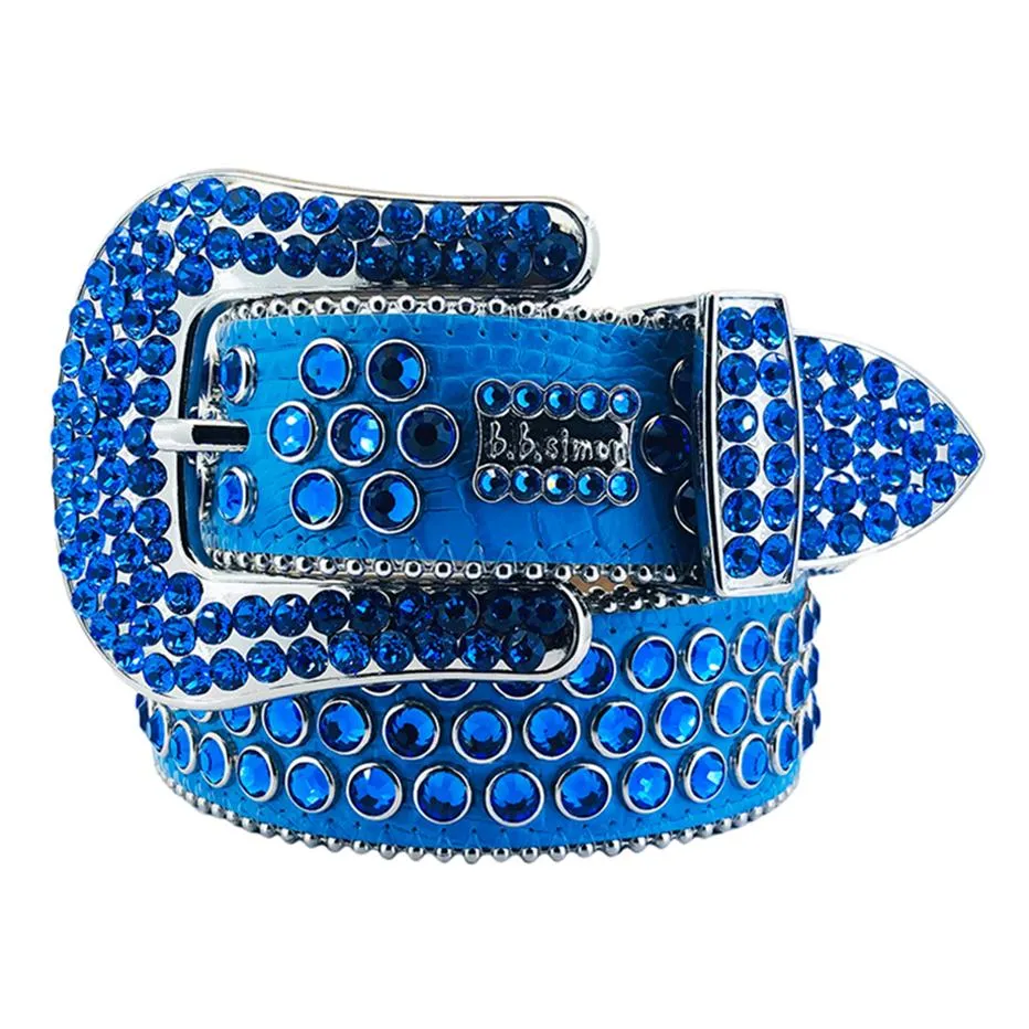 2023 Fashion Designer Bb Simon Belts for Men Women Shiny diamond belt Black Blue white multicolour with bling rhinestones as birthday C245t