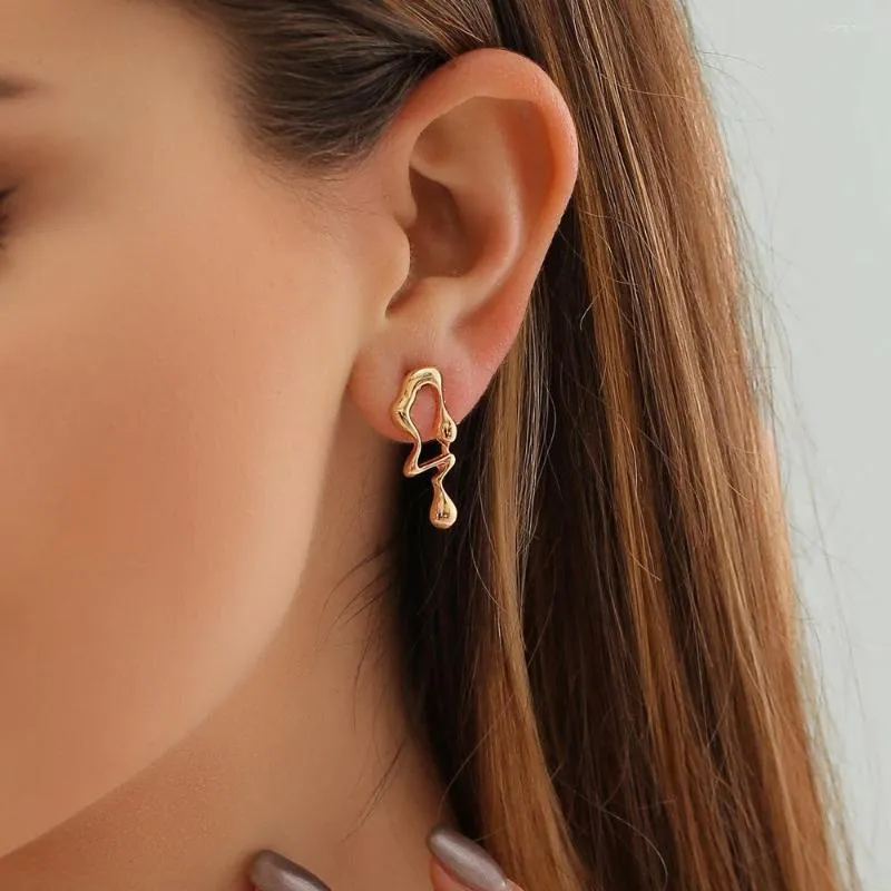 Stud Earrings Creative Personality Metal Asymmetric Trend Exaggerated Irregular Water Drop Funny Shape Earring Jewelry
