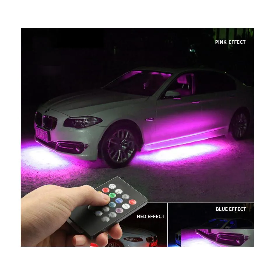 Luzes decorativas 4x chassi de carro ￠ prova d'￡gua Faixa de ambiente Ambient Ambient Underglow Atmosfera RGB L￢mpada de barra de luz Acess￳rios da luz lateral Drop de dhpfj