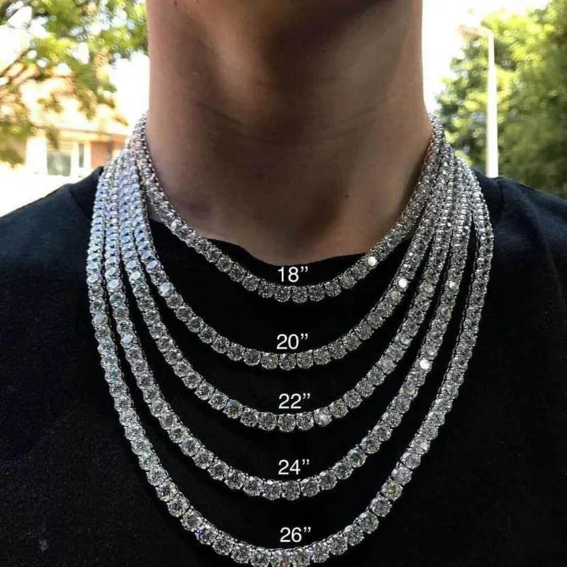 Chains Width 3/4/5/6mm Hip Hop 1 Row CZ Stone Bling Iced Out Tennis Chokers Necklaces For Women Men Link Chain Rapper Jewelry