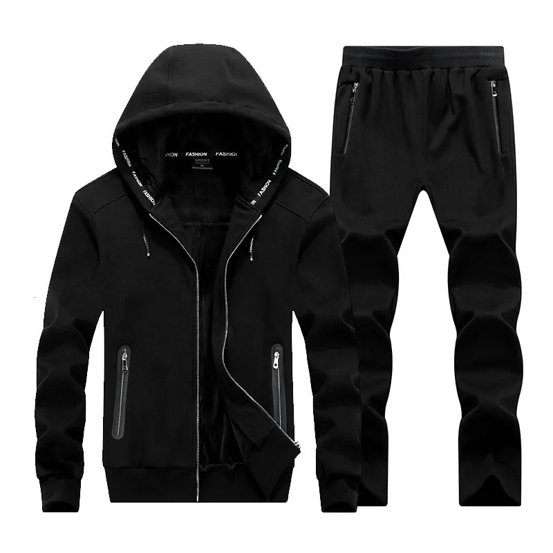 Men's Tracksuits Winter Thick Men Sports Suit Tracksuit Hooded Sportswear Zipper Sweats Suits Mens Pants Fleece Warm Sets Male 230222